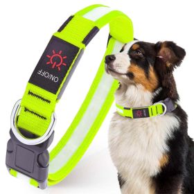 LED Dog Collar, USB Rechargeable Light Up Dog Collar, Adjustable Safety Glowing Collar for Dogs (Green, L Size)