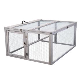 Folding Rabbit Hutch with Roosting Bar, Wood Collapsible Guinea Chick Run, Outdoor Bunny Cage, Portable, Gray