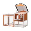 2-Story Wooden Rabbit Hutch Bunny Cage, Chicken Coop, Pet House for Small Animals, Orange + White