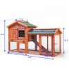 Large Wooden Rabbit Hutch Indoor and Outdoor Bunny Cage with a Removable Tray and a Waterproof Roof, Orange Red