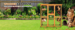 Catio Outdoor Cat Enclosure with Roof 72" Height Cat Wooden House Large Cat Cage with 3 Jumping Platforms and 2 Napping Houses for Cat Activity (Yello