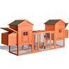 Outdoor Wooden Chicken Coop, 124" Large Hen Cage Rabbit House, Bunny Hutch with Ventilation Door