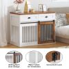 Heavy-Duty Dual-Door Dog Crate House with Storage Drawer - White & Walnut