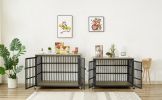 Furniture style dog crate wrought iron frame door with side openings, Grey, 43.3''W x 29.9''D x 33.5''H.