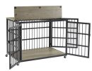 Furniture style dog crate wrought iron frame door with side openings, Grey, 43.3''W x 29.9''D x 33.5''H.