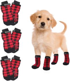 Chrismas Anti-Slip Dog Socks; Waterproof Paw Protectors with Reflective Straps Traction Control for Indoor & Outdoor Wear; 4pcs (colour: Yellow dog claw, size: S (4 sets))